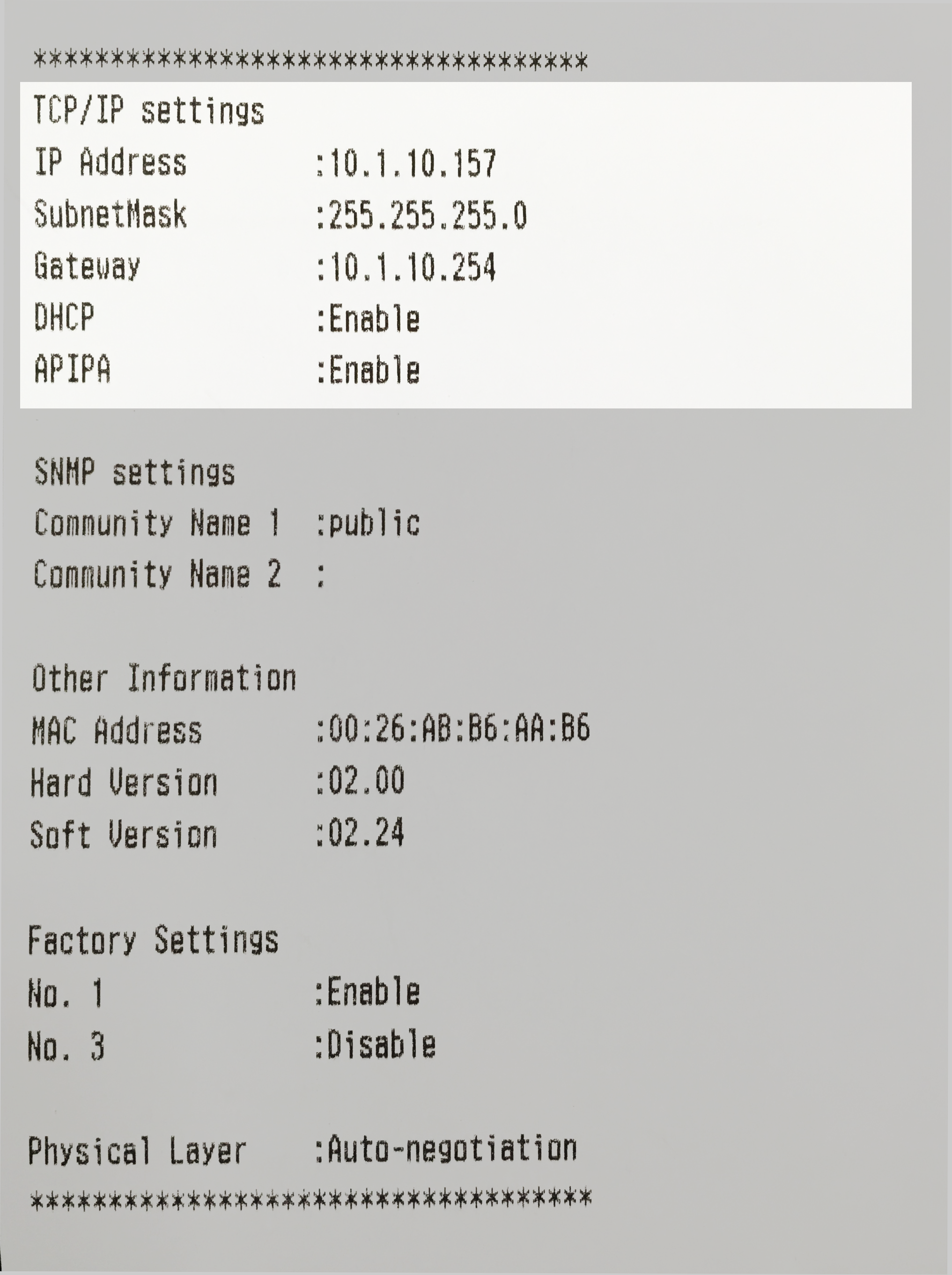 find the ip or mac address for my wireless printer